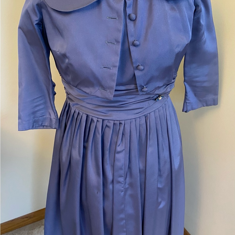 VintageBetty Barclay 1950S royal Blue Party Dress button top wrap waist